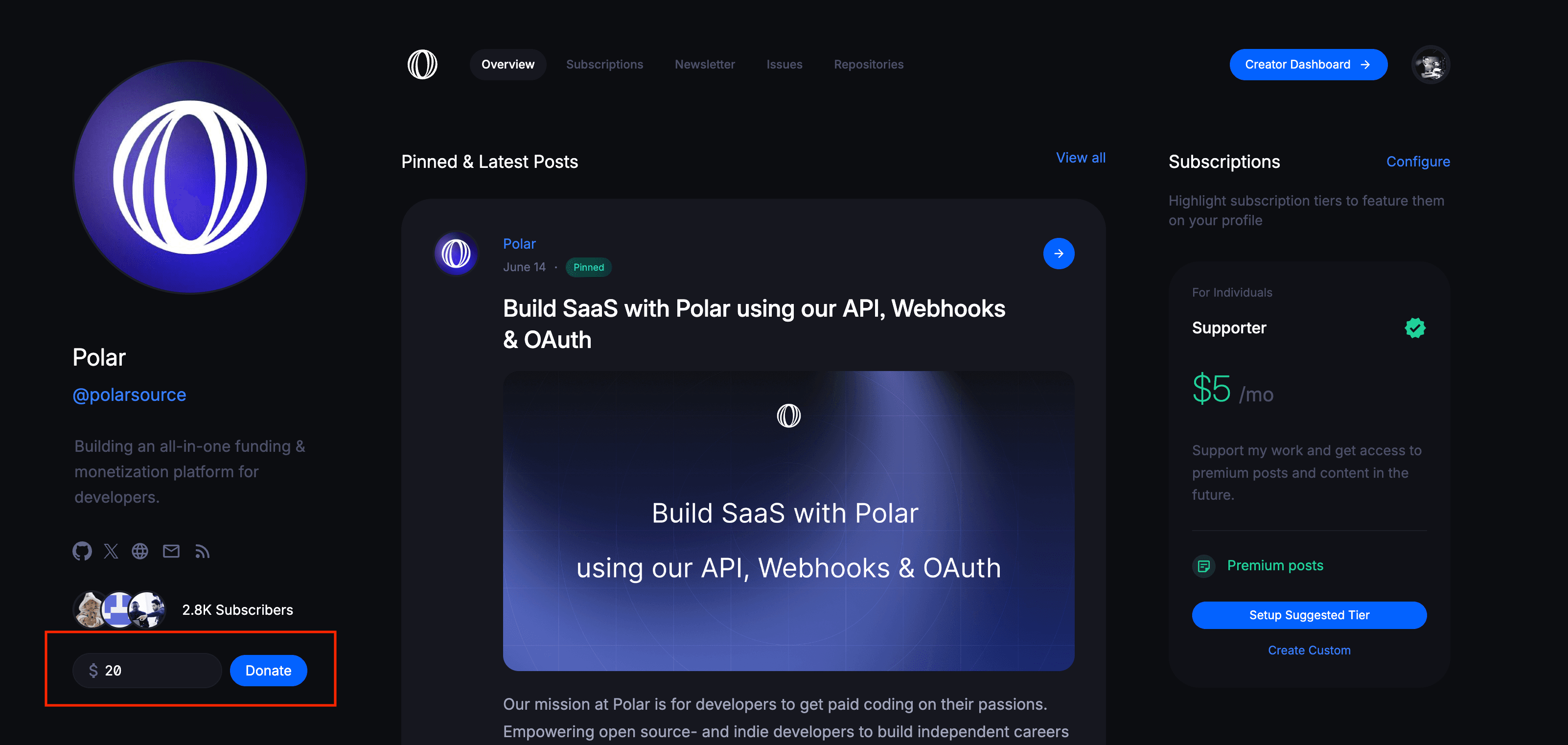 Donations on public Polar page